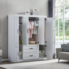74" White Solid Wood Wardrobe
