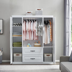 74" White Solid Wood Wardrobe