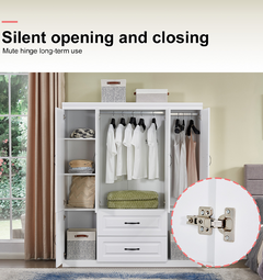 74" White Solid Wood Wardrobe