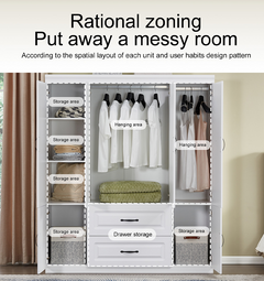 74" White Solid Wood Wardrobe