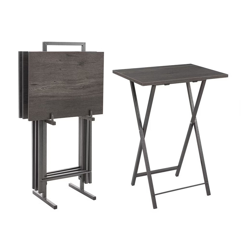 5 Piece Folding TV Tray Table Set, Grey
