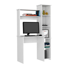 Desk, Five Shelves, Two Superior Shelves, White