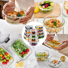 12pcs Glass Lunch Box Food Storage Containers Meal Prep Airtight Bento Boxes for Microwave Oven Freezer and Dishwasher BPA Free