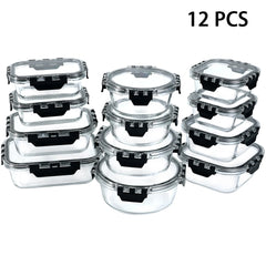 12pcs Glass Lunch Box Food Storage Containers Meal Prep Airtight Bento Boxes for Microwave Oven Freezer and Dishwasher BPA Free