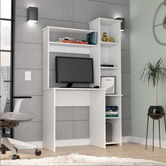 Desk, Five Shelves, Two Superior Shelves, White