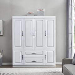 74" White Solid Wood Wardrobe